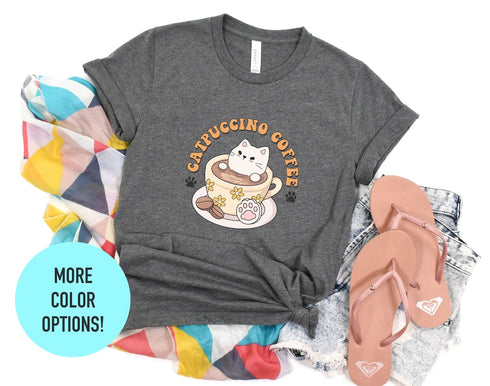 Catpuccino Coffee Cat T-shirt, Touch My Coffee T-shirt, Whimsical Kitten Graphic, Tees For Cat Lovers, Cat Lover Shirt